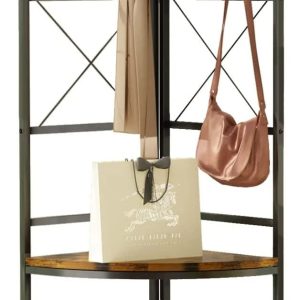 XINGAN 3-in-1 Entryway Coat Rack, Industrial Hall Tree Corner Cloth Rack with Bench Hallway Coat and Shoe Rack for Corner, Entryway Organizer with Metal Shoe Storage for Hallway, Corner, Entrance,Brow